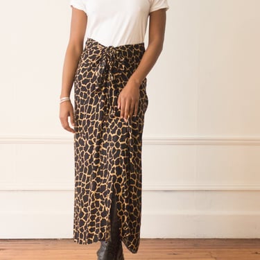 1990s Giraffe Print Tie-Front Maxi Skirt 