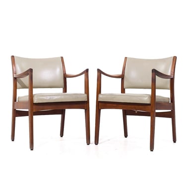 Johnson Chair Co Mid Century Walnut Arm Chairs - Pair - mcm 