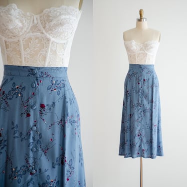 cute cottagecore skirt 90s plus size vintage blue floral midi skirt 