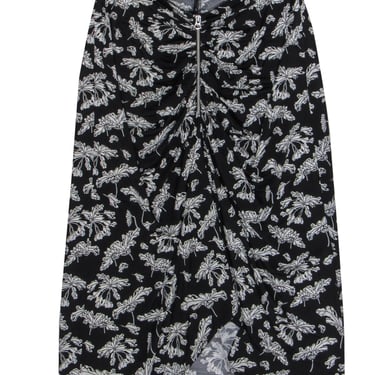 Rag &amp; Bone - Black &amp; White Leaf Print Ruched &quot;Sabeen&quot; Midi Skirt Sz S