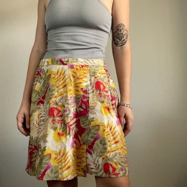 Vintage Melrose Studio Petites 100% Silk Tropical Floral Summer Skirt Skort Sz M 