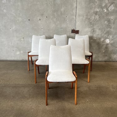 Set of Six Chet Beardsley Dining Chairs - New Suede Upholstery