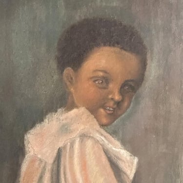 1930s Painting of African American Toddler - Rare Portrait Oil on Canvas Paintings - Signed Palmer - WPA Era Pastel on Board - 