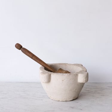 Vintage Stone Mortar with Wood Pestle