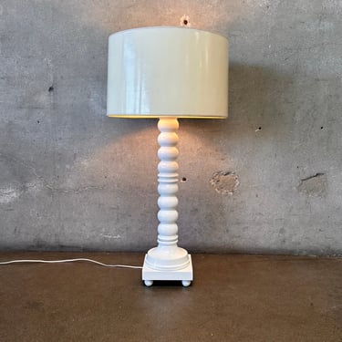 Serge Roctte Turned White Table Lamp with Original Vintage Shade