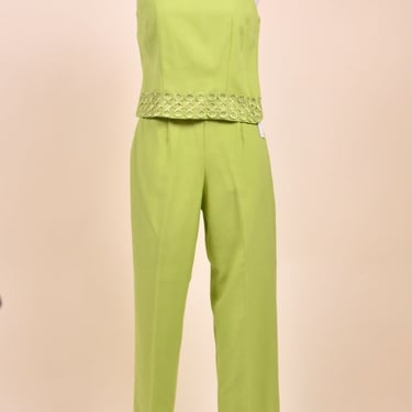 Lime Green Embroidered Summer Tank and Pants Set, XS/S