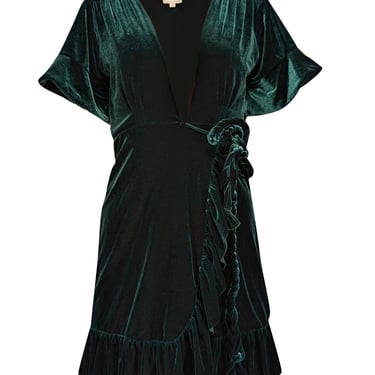 MISA Los Angeles - Dark Green Velvet Mini Wrap Dress Sz S