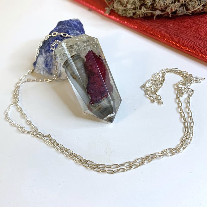 Chunky Rose & Bullet Crystal Point Pendant Necklace 