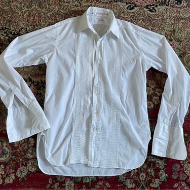 Vintage Sils white cotton button down, pintucked broadcloth, French cuffs, approximate M 
