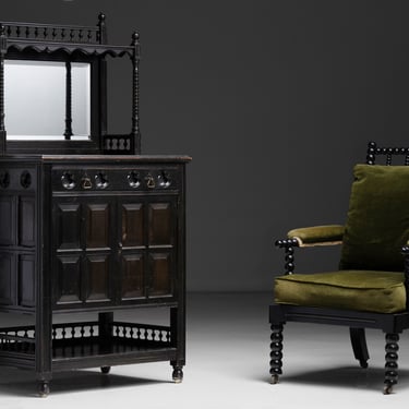 Ebonised Cabinet / Bobbin Chair