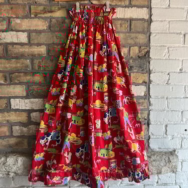 XS SM, Vintage Handmade Cowboy Print Skirt, Elastic Waist, Rodeo, Western 