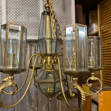 6 Arm Beveled Glass Vintage Chandelier w Canopy