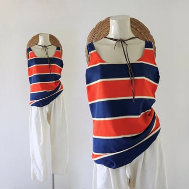 70s striped tank - m - vintage womens striped size medium 1970s colorful boho summer sleeveless shirt top 