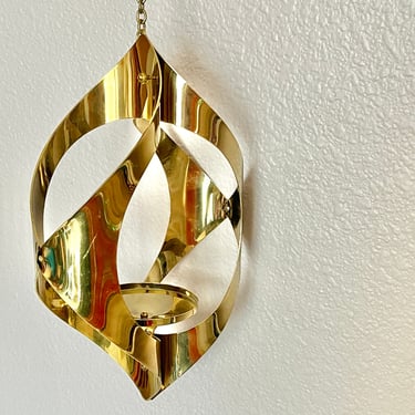 Hanging Brass Candle Holder, Modernist, Artsy Shape, Mid Century Vintage Decor 