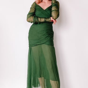 Y2K Sophie Sitbon Forest Green Silk Dress, sz. S