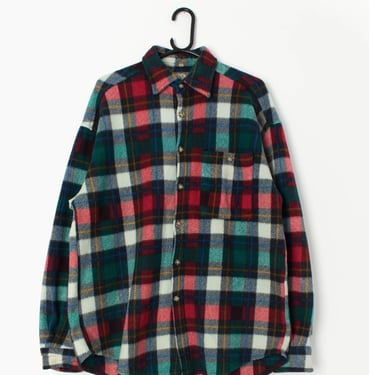 Vintage fleece plaid over shirt in red, blue and green - XL 