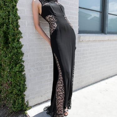 D&amp;G 90s Black Lace Cutout Gown