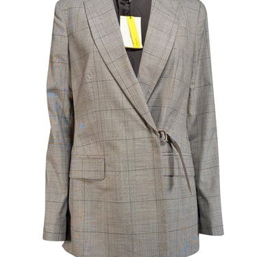 Karen Millen - Grey Plaid Wrap Tie Closure Blazer Sz 8