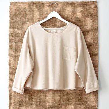 vintage cropped cotton shirt, boxy natural cream top 