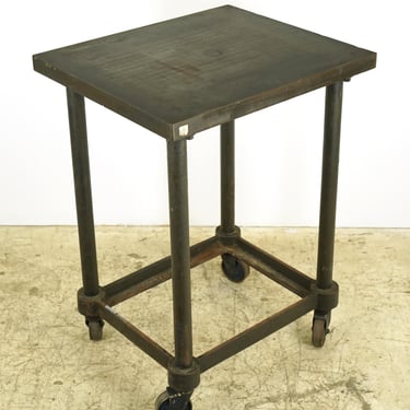 Antique 37.75 in. Steel Rolling Turtle Table Factory Cart