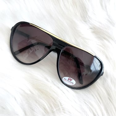 Vintage 80s Black and Gold Aviator Sunglasses 