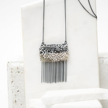 Oxidized Sterling Silver Plated Brass and Swarovski Beaded Fringe Detail Necklace