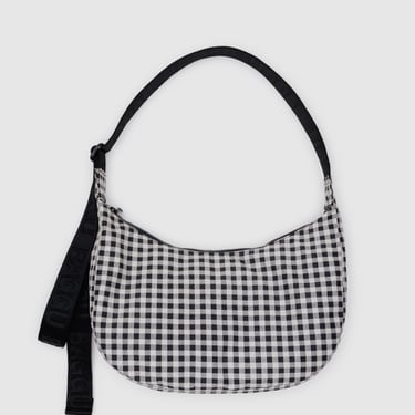 Medium Nylon Crescent Bag in Black & White Gingham