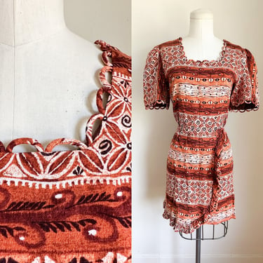 Vintage 1960s Hawaiian Barkcloth Dress / M 