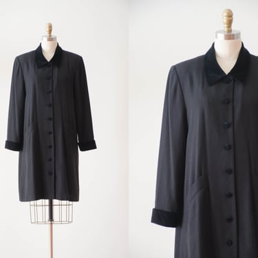 black velvet coat | 80s 90s vintage dark academia style lightweight minimal loose swing coat 