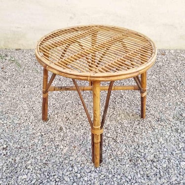 Vintage Bamboo Table / Mid Century Rattan Coffee Table / Bamboo Side Table / Round Table / Bamboo Table / Home / Bohemian / Italy / '60s 
