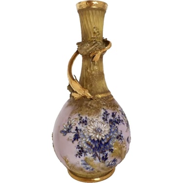 1900's Vintage Austrian Riessner, Stellmacher & Kessel Gold Gilt Pottery Amphora Fish Vase 