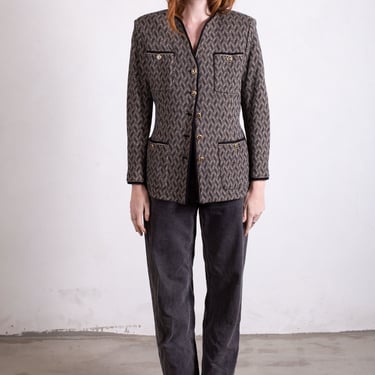 Vintage ST JOHN 1990s Structured Knit Jacket with Woven Pattern + Studded Embellishments + Gilded Buttons Blazer 
