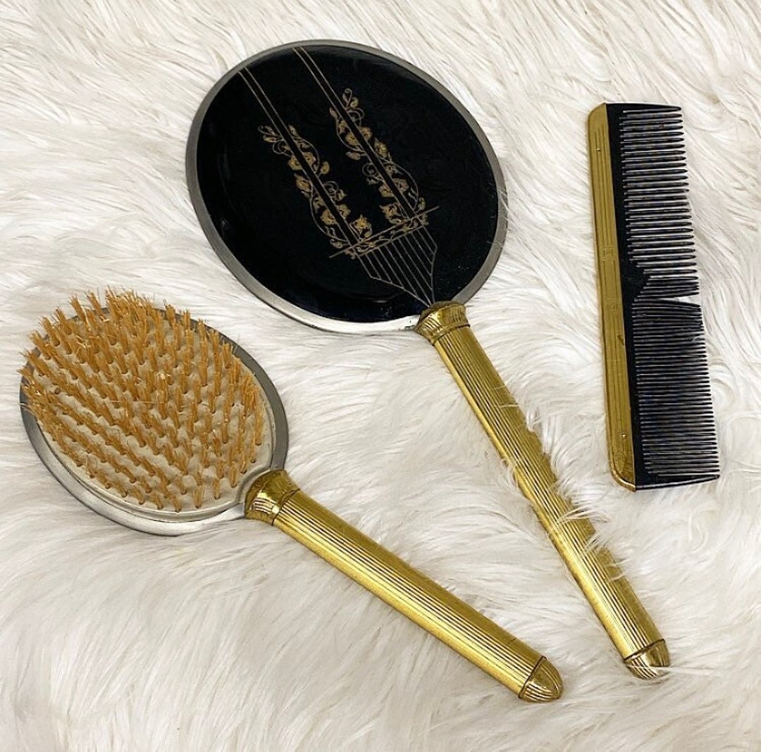 Vintage, three-piece mirror, brush, and comb vanity deals set