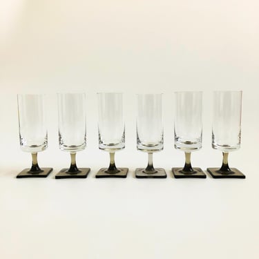 Mid Century Gray Stemmed Champagne Flutes - Set of 6 - Nordic Midnight by Federal Glass 