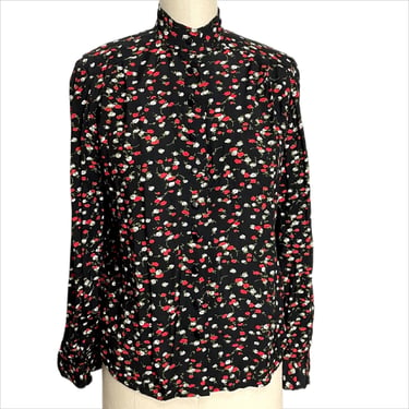 1980s Lanz Beverly Hills high collar floral blouse - size small 