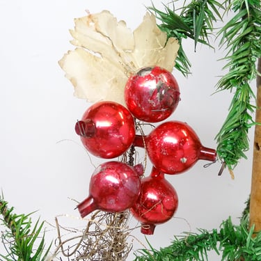 Antique 1900 Hand Blown Glass, Wire Wrapped Cherries Christmas Ornament, Vintage Holiday Decor 