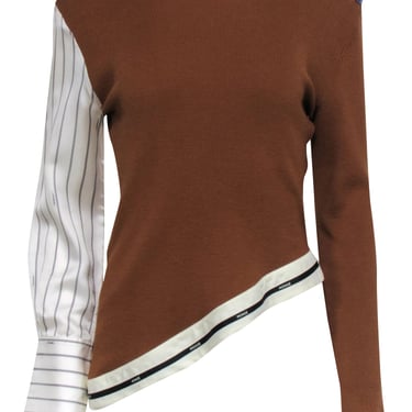 Monse - Tan Knit Button Shoulder Sweater w/ Stripe Sleeve Sz S