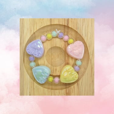 Pastel Hearts Bracelet - Kawaii Rainbow Heart Beaded Jewelry 