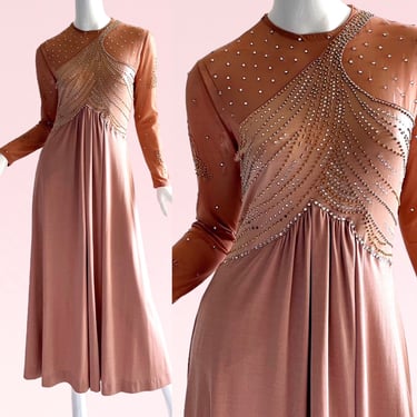 1970s Vintage Giorgio di Sant’Angelo Dress, Sequin Rhinestone Dress Bodysuit Small 