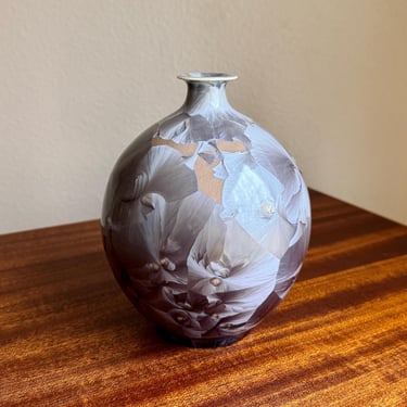 Vintage Duly Mitchell Studio Porcelain Crystalline Glaze Vase Lilac Silver 7.5” 