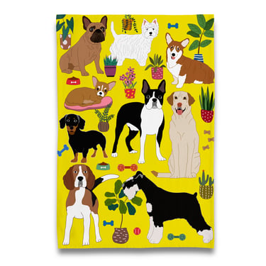 At Home with Dogs Tea Towel