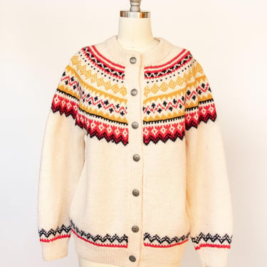 1960s Norwegian Sweater Wool Knit Cardigan M 