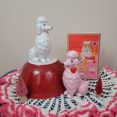 Vintage Inspired Valentine Poodles / Set of 2 Spritz Pink Ceramic Dogs 