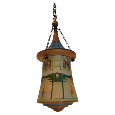 Rare 1920's all glass lantern ( with asian motifs )