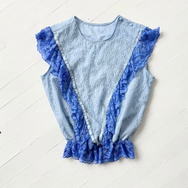 Vintage Ruffled Blue Lace Top 