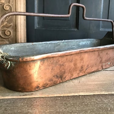 French Copper Fish Kettle, Copper Rivets, Iron Handle, Handcrafted, Garden Planter, French Farmhouse Cuisine 