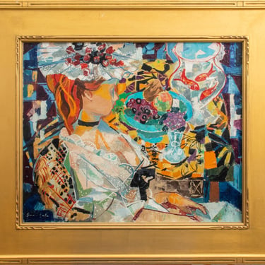 Emilio Grau-Sala &quot;Woman With Fishbowl&quot; Oil Canvas