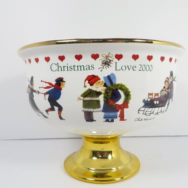 Vintage Charles Wysocki Teleflora Christmas Love 2000 Pedestal Flower Fruit Bowl 
