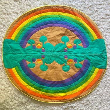 80s Rainbow Wall Tapestry / Vintage Decor /Bohemian / 70's fabric decor / Floor Pillow / Fabric / 