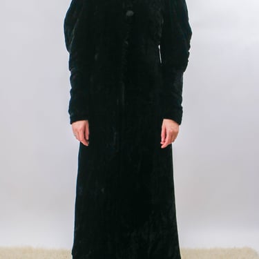 1930s Black Silk Velvet Mutton Sleeve Opera Coat